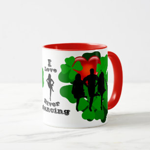 I Love River dancing, Green clover/shamrock Mug