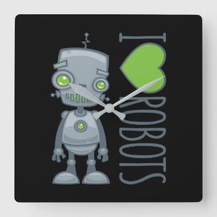 I Love Robots Square Wall Clock