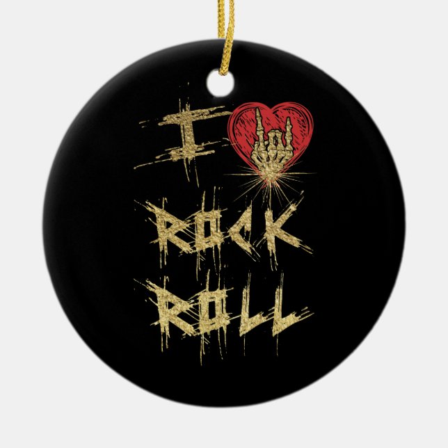 I Love Rock And Roll Vintage Style Ceramic Ornament (Front)