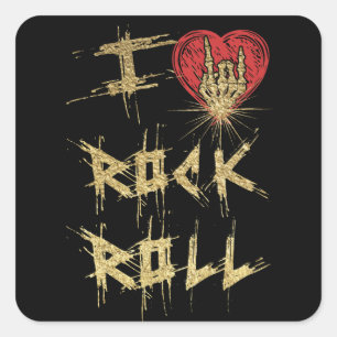 I Love Rock And Roll Vintage Style Square Sticker