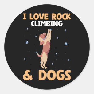 I Love Rock Climbing And Dogs Cute Puppy Dog Lover Classic Round Sticker