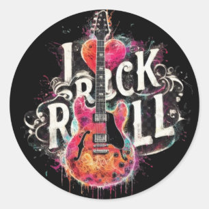 I Love Rock N Roll Electric Guitar Painting Classic Round Sticker