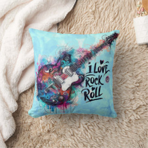 I Love Rock N Roll Electric Guitar Painting Cushion