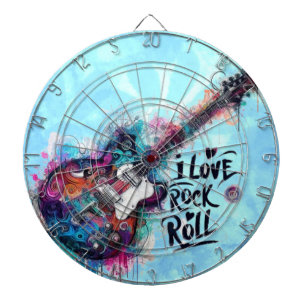 I Love Rock N Roll Electric Guitar Painting Dartboard