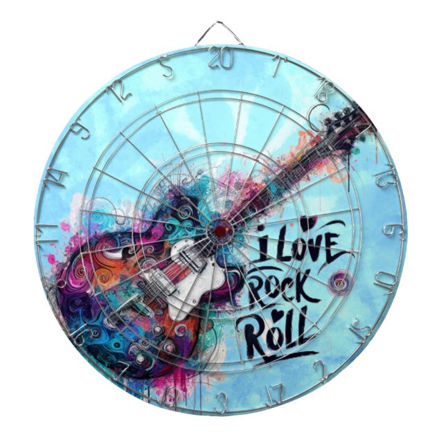 I Love Rock N Roll Electric Guitar Painting Dartboard (Front)