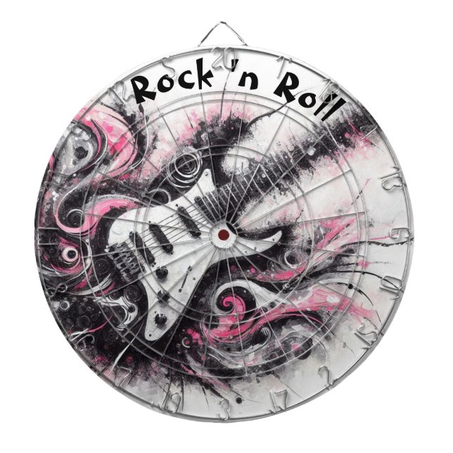 I Love Rock N Roll Electric Guitar Painting Dartboard (Front)