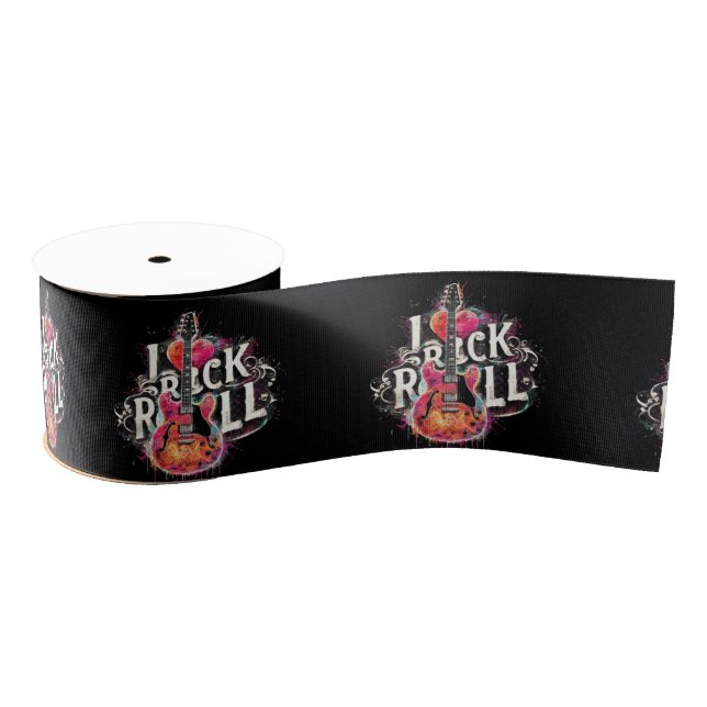 I Love Rock N Roll Electric Guitar Painting Grosgrain Ribbon (Spool)