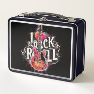 I Love Rock N Roll Electric Guitar Painting Metal Lunch Box