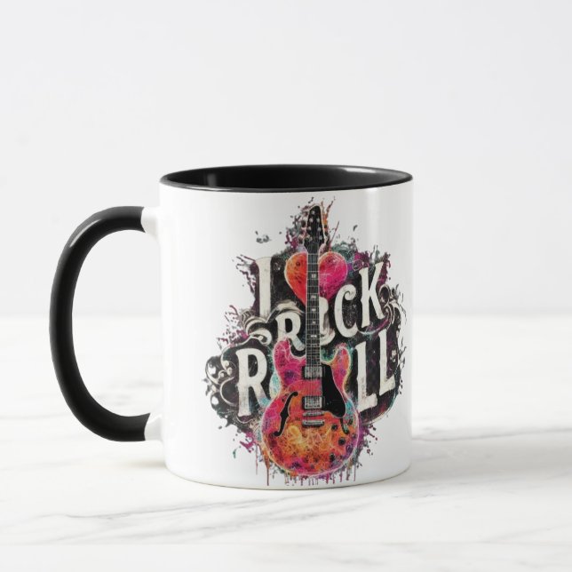 I Love Rock N Roll Electric Guitar Painting Mug (Left)
