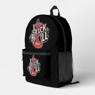 I Love Rock N Roll Electric Guitar Painting Printed Backpack