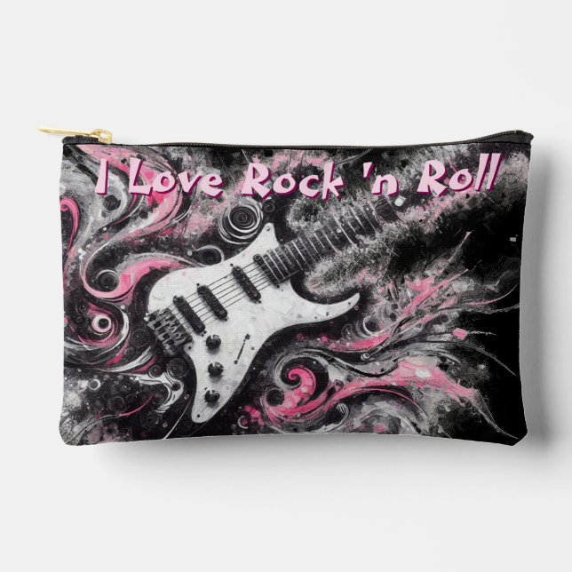 I Love Rock N Roll Electric Guitar Personalised Accessory Pouch (Front)