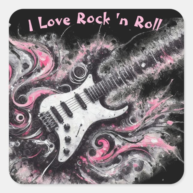 I Love Rock N Roll Electric Guitar Personalised Square Sticker (Front)