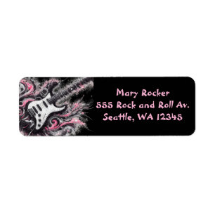 I Love Rock N Roll Electric Guitar Pink Black Return Address Label