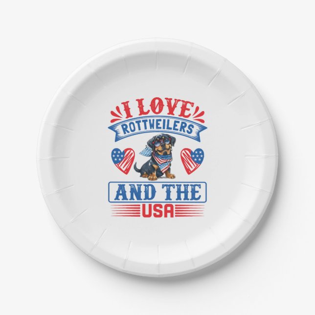 I love Rottweilers and the USA Paper Plate (Front)