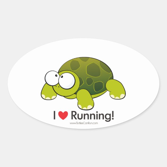 I Love Running Turtle Oval Sticker (Front)