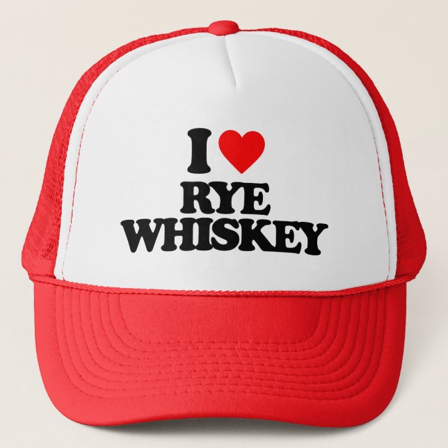 I LOVE RYE WHISKEY TRUCKER HAT (Front)