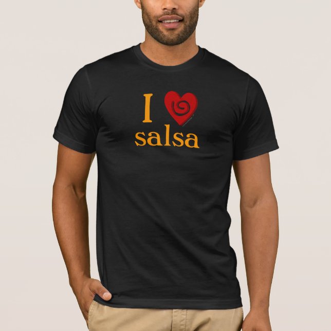 I Love Salsa Swirls Heart Dancing Tee Shirt (Front)