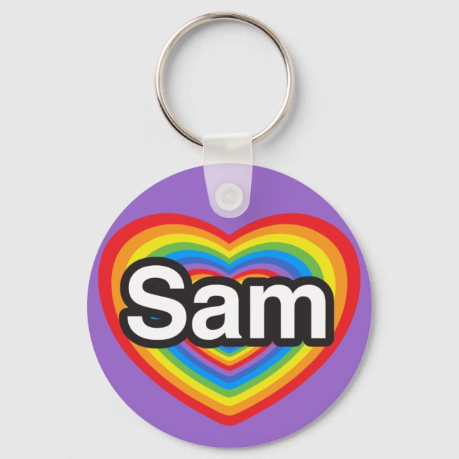 I love Sam. I love you Sam. Heart Key Ring (Front)