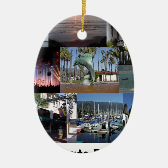 i love santa barbara.png ceramic tree decoration (Front)