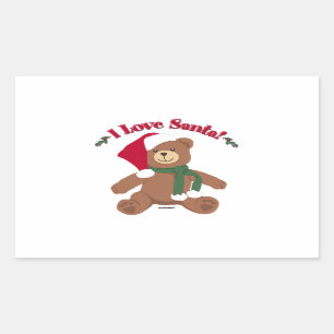 I Love Santa! Christmas Teddy Bear Rectangular Sticker