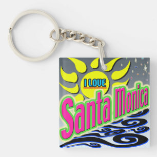 "I LOVE Santa Monica: Night Sunshine" Keychain! Key Ring