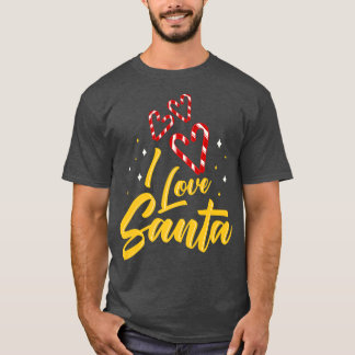 I Love Santa Novelty Christmas Candy Cane Xmas Hea T-Shirt
