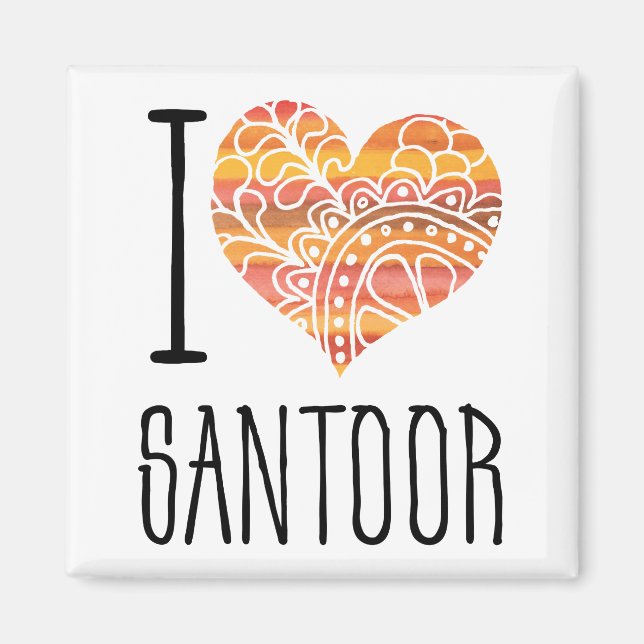 I Love Santoor Orange Mandala Heart Magnet (Front)