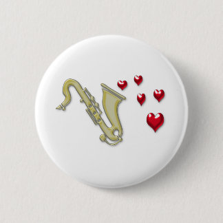 I Love Saxaphone Hearts 6 Cm Round Badge