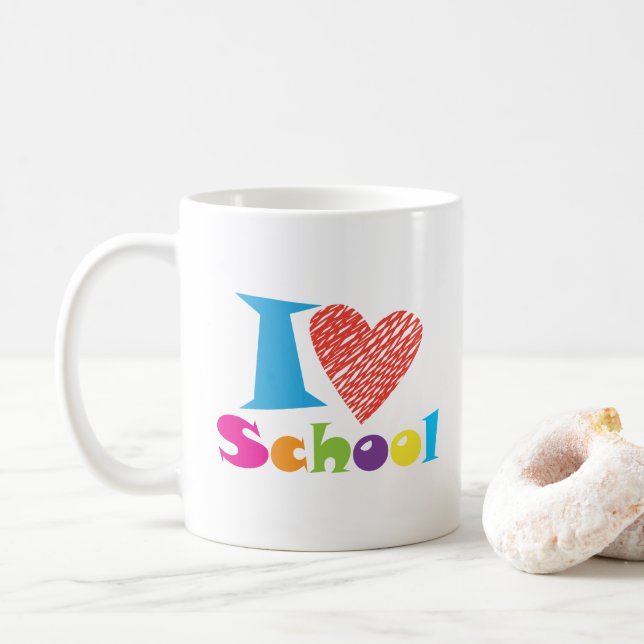 I Love School. Back to School. Cartoon Coffee Mug (With Donut)