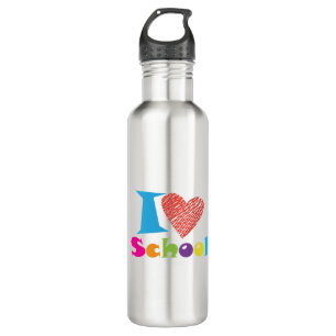 I Love School. Back To School. Cartoon Cute Heart 710 Ml Water Bottle