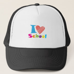 I Love School. Back To School. Cartoon Cute Heart Trucker Hat