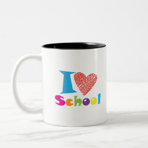 I love school. Back to school. Cartoon Cute Two-Tone Coffee Mug