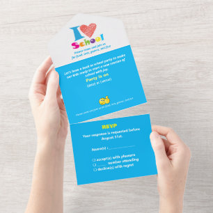 I Love School Back to School Cartoon Graduation All In One Invitation