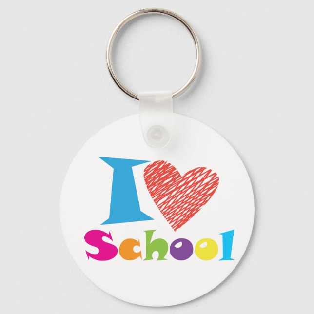 I Love School. Back to School. Cartoon T-Shirt Key Ring (Front)