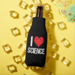 I Love Science Bottle Cooler<br><div class="desc">A cool science teacher bottle cooler in black that features an awesome I Love Science pattern with a red heart wrapped with an atom model.</div>