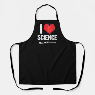 I Love Science Monogram Black Scientist Apron