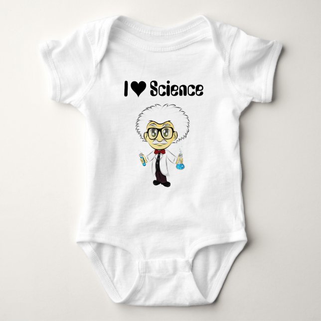 I Love Science with Scientist Baby Bodysuit (Front)