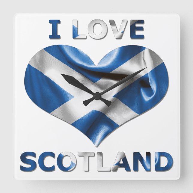 I Love Scotland Heart Flag Square Wall Clock (Front)
