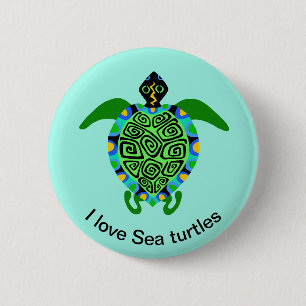 I love SEA TURTLES - Marine wildlife - Aqua ocean  6 Cm Round Badge