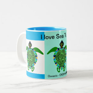 I love Sea TURTLES - Wildlife -Conservation - Aqua Two-Tone Coffee Mug