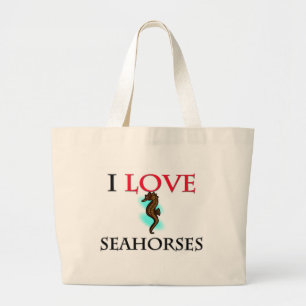 I Love Seahorses Large Tote Bag