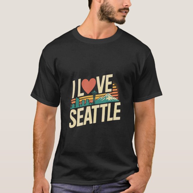 I Love Seattle Space Needle Mountain View T-Shirt (Front)