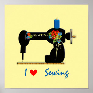 I Love Sewing Vintage Sewing Machine Poster