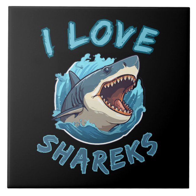 I Love Sharks Fisher Ceramic Tile (Front)