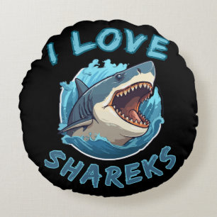 I Love Sharks Fisher Round Cushion