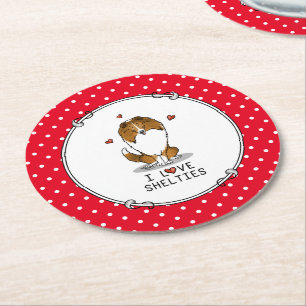 I Love Shelties (sable 2) Shetland Sheepdogs Cute Round Paper Coaster