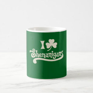 I Love Shenanigans Clover Shamrock St Patrick's Coffee Mug