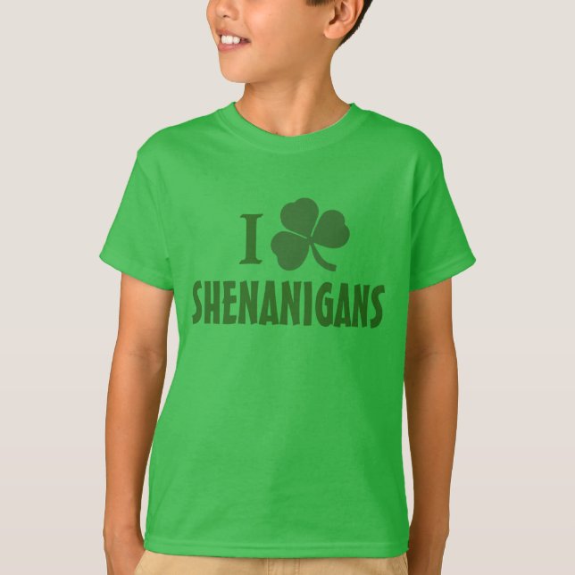 I Love Shenanigans Kids St. Patrick's Day T-Shirt (Front)