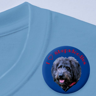 I Love Shepadoodles Dog Breed Blue Button