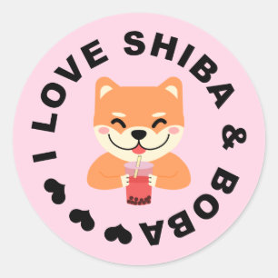I LOVE SHIBA & BOBA - Cute Shiba Inu and Boba Tea Classic Round Sticker